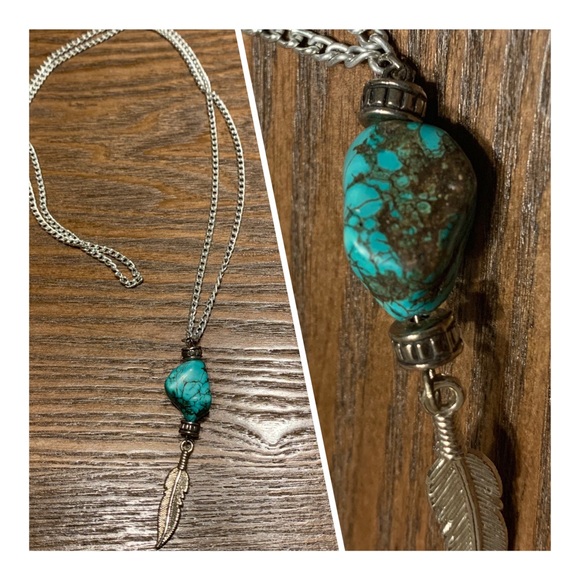 Long Silver And Turquoise Drop Dangle Necklace 24" ONE OF A KIND HANDMADE NWOT - Picture 2 of 6